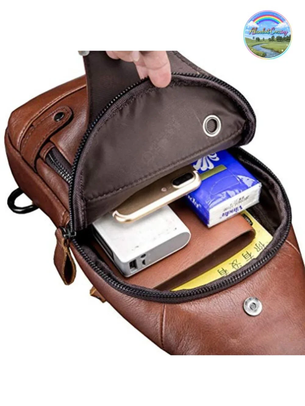 Genuine Leather Sling Bag Crossbody Chest Pack USB Charging Outdoor Travel